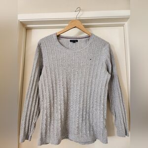 Tommy Hilfiger Womens Classic Cable Knit‎ Sweater 90s Crewneck Gray Large Fit